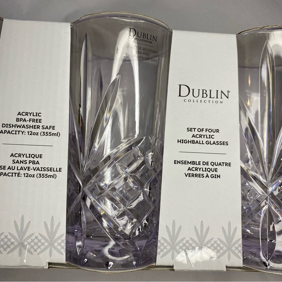 Godinger Dublin Clear Acrylic Highball Glass Set of 4 Brand New - Picture 3 of 3